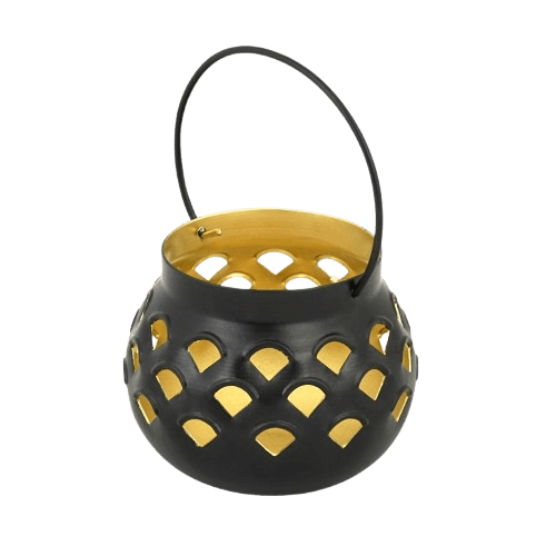 IRON HANGING T-LIGHT HOLDER (BLACK & GOLD)